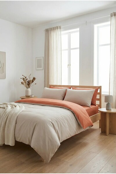 serelya طقم غطاء لحاف مزدوج - قابل للعكس - قماش رانفورس 100% قطن