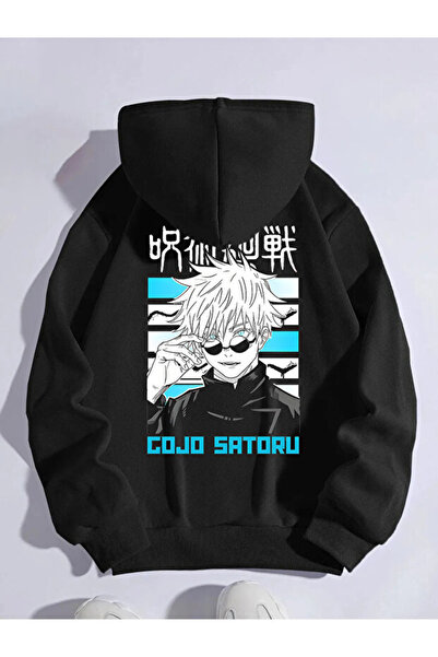 cennet'in butiği سويت شيرت هوديي ساتورو جوجو مطبوع للجنسين بغطاء رأس