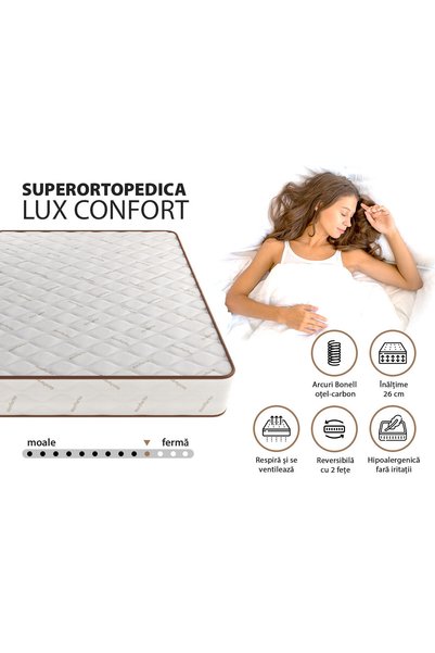 Conforto.ro Saltea Hipoalergenică Conforto, Superortopedică Lux, 26 cm, Spumă, Arcuri Bonell, Fermitate Medie