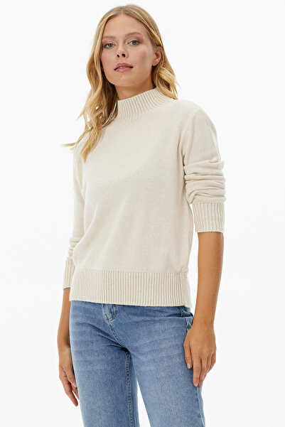 Sementa Pulover tricotat cu detaliu semi-pescar - Bej deschis