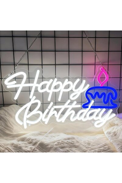 Slasa Happy Birthday LED Neon Sign 41x28 cm, Dimmable Wall Light for Parties