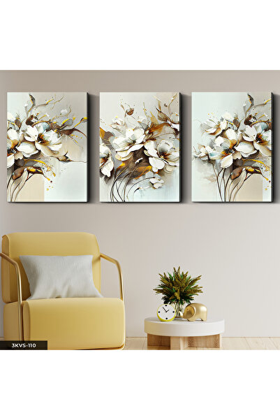 Evinemoda Beli cvet, 3-dijelna slika na platnu - Slika na platnu