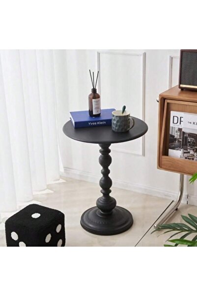 Mtanvxay Vintage Black Metal Round Table Roman Pillar 40x40x52cm for Living R...