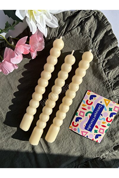 Daisyyartxstudio Krem rengi bubble şamdan mum 3 adet