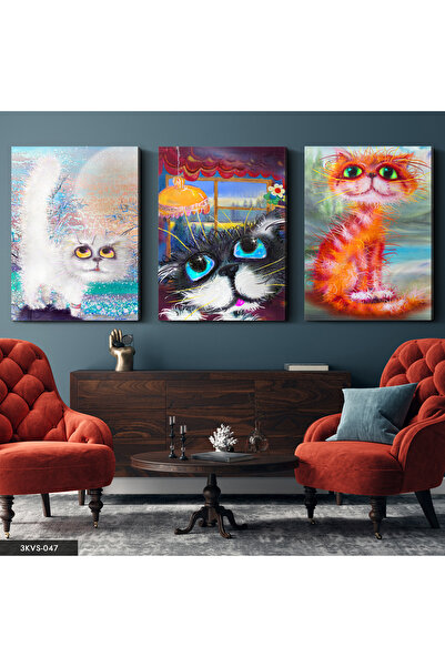 Evinemoda Šareni mačka s 3-dijelni kanvas - Slika na kanvasu