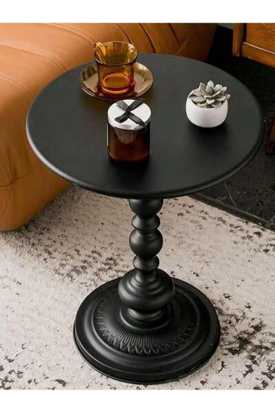 Tiokkss طاولة دائرية رومانية معدنية سوداء بتصميم كلاسيكي، مقاس 40×40×52 سم، م...