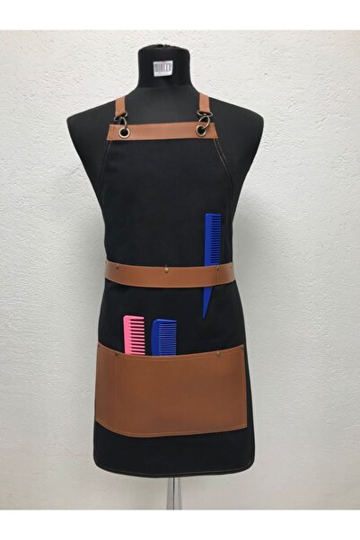 PERSONELİTY Black Leather Pocket-Detail Boydan Antique Work Apron