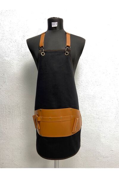 PERSONELİTY Black Leather Pocket-Detail Boydan Antique Work Apron