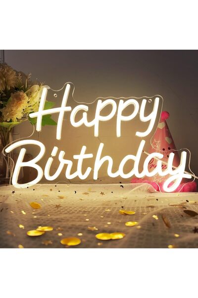 Slasa Happy Birthday LED Neon Sign 41x31 cm, Dimmable LED Wall Light for Parties