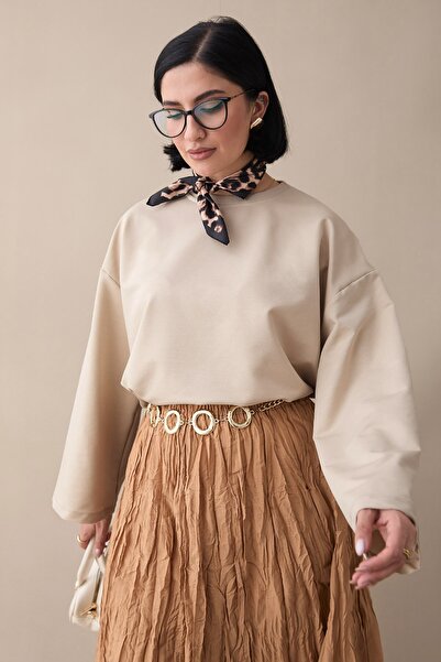 InStyle Oversized Wide Sleeve Dark Beige Sweatshirt