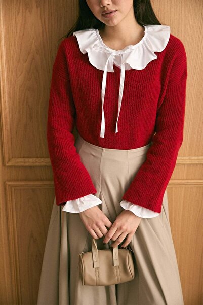 Ceylan Otantik Red V-Neck Knitwear Sweater