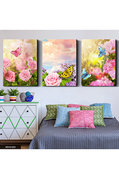 Evinemoda Cveće Leptiri 3-dijelni platno - Slika na platnu