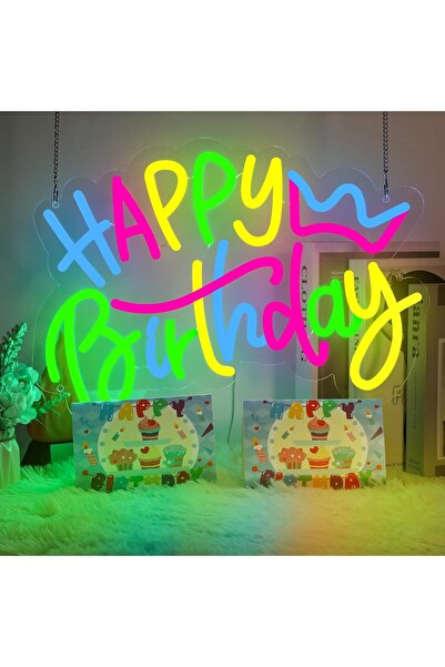 Slasa Happy Birthday LED Neon Sign 42x29 cm, Dimmable LED Wall Light for Parties