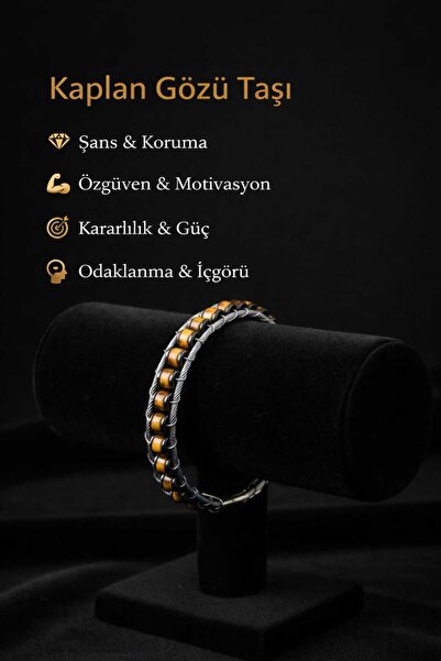 Beksy Accessory Doğal Taşlı Erkek Deri Bileklik – Hematit, Akik, Kaplan Gözü,...