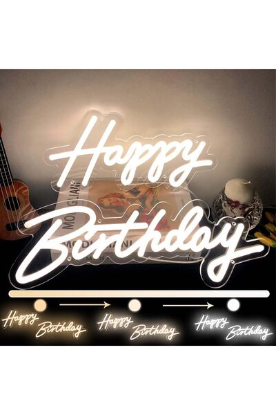 Slasa لافتة نيون LED مكتوب عليها "عيد ميلاد سعيد" مقاس 56 × 35 سم، إضاءة جدار...