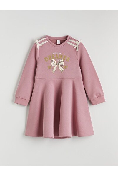 LC Waikiki LCW Kids Bisiklet Yaka Baskılı Kız Çocuk Elbise