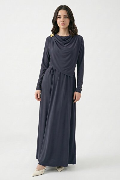 InStyle Smoked Sandy Dress with Shawl Tie and Brooch