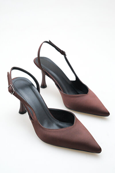 Shoesers Women's Brown Satin Design Asymmetrical Strap Pointed Toe Thin Casua...