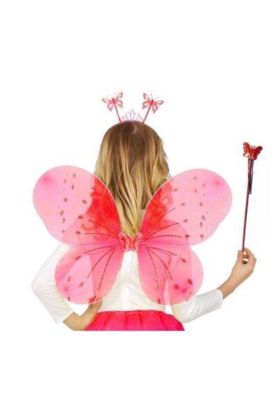 Fırsatkolik طقم تاج ووصلة جناح فراشة للأطفال باللون الأحمر مقاس 50 سم