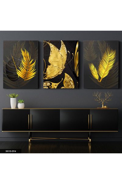Evinemoda Zlatni leptir i list, 3-dijelni platno - Slika na platnu