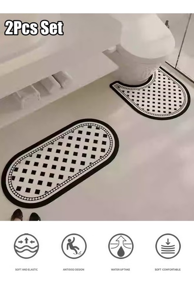 Generic Bath Rug Mat 2 Pieces Set Absorbent Bath Rugs Non-Slip Diatom Mud Bat...