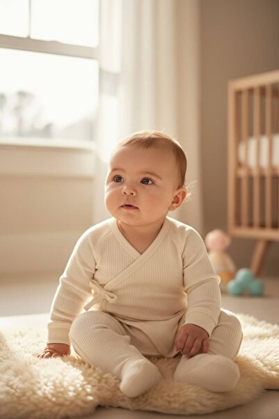 The Nest Kids Snug Wrap Romper Premium Organik Pamuk Kruvaze Yaka Yumuşak Beb...
