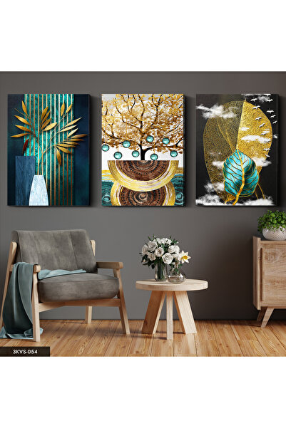 Evinemoda Apstraktna zlatna slika na platnu, 3 dela - Slika na platnu