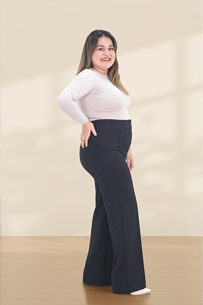 in disco Kadın SİYAH BATTAL Örme Likralı Kumaş Pantolon