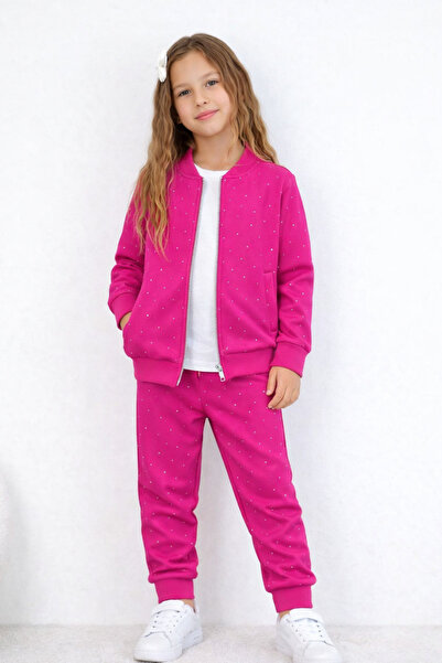 Aselin Kids طقم رياضي فاخر للفتيات مكون من 3 قطع مع تفاصيل حجرية وسحاب