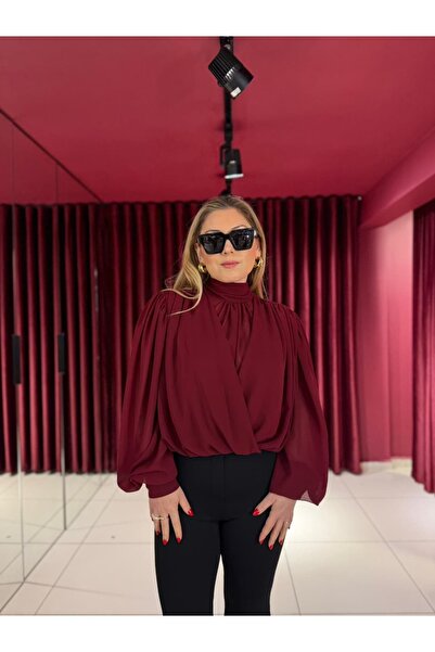 Serpirella Butik Tie-Up Neckline Elastic Waist Blouse