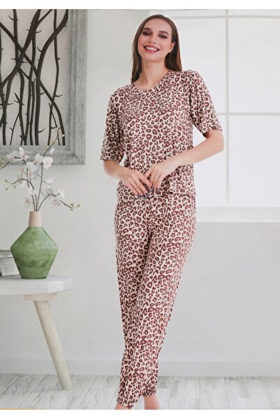 3nbe Women's Short Sleeve Pajama Set Leopard Print
