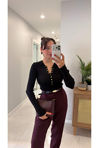 BİRCANÇİL Jontre Black Snap Fastener Knitwear