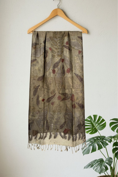 Defne&Apollon İpekçilik 100% Silk Handwoven Ecoprint - Natural Print Shawl & ...