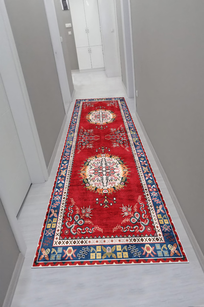 CENTER AVM Vintage Halı Yolluk Makinede Yıkanabilir Halı Kaymaz Taban Halı