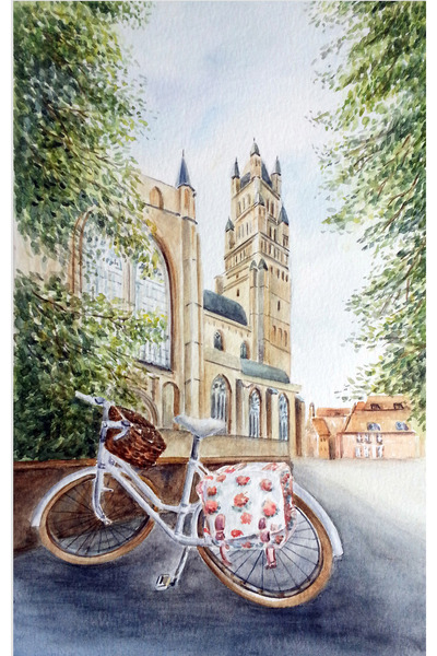 Sarisa Pictură originală în acuarelă pentru decorarea casei 17x28 cm -Fără ra...