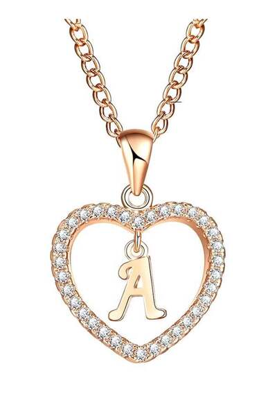 BLUELANS Concise Hollowed Heart Alphabet Pendant Necklace