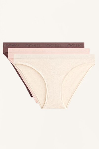 Oysho 3 سراويل داخلية كلاسيكية من مزيج القطن مع الشعار