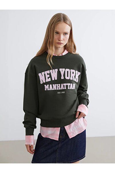 LC Waikiki XSIDE New York Baskılı Oversize Kadın Kalın Sweatshirt