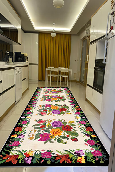 CENTER AVM Renkli Halı Mutfak Halısı Makinede Yıkanabilir Halı Kaymaz Taban Halı