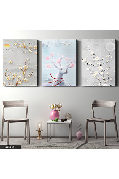 Evinemoda Pânză Tree Deer 3 piese - Canvas Painting