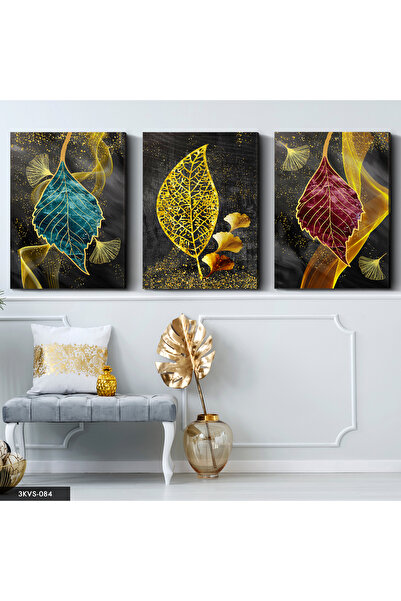 Evinemoda Frunze colorate, 3 piese, pe pânză - Tablou pe pânză