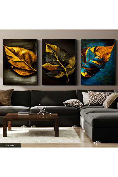 Evinemoda Златно синьо листо 3-частно платно - Платно за рисуване