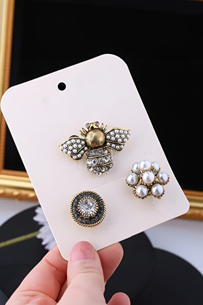 Glaren 3'lü Vintage Kadın Broş Seti