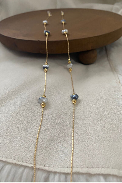 SAVETTE Glasses Chain Baroque Navy Blue Beige Pearl Glasses Cord Gift Accessory