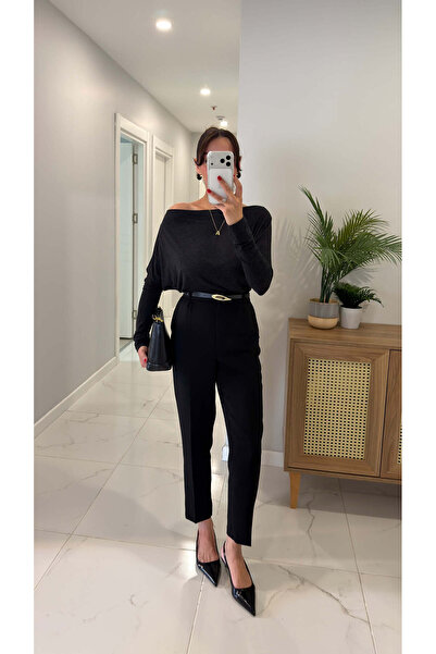 BİRCANÇİL Senkros Black Belted Carrot Pants