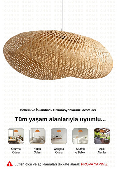 Verve Bohem Bambu Bulut Sarkıt Avize Lamba 60cm - Iskandinav, Modern, Bohem, Rattan Aydınlatma