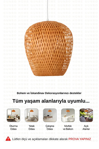 Verve Bohem Bambu Boja Pendant Sarkıt Avize Lamba 25 Cm - Iskandinav, Modern, Bohem, Rattan Aydınlatma