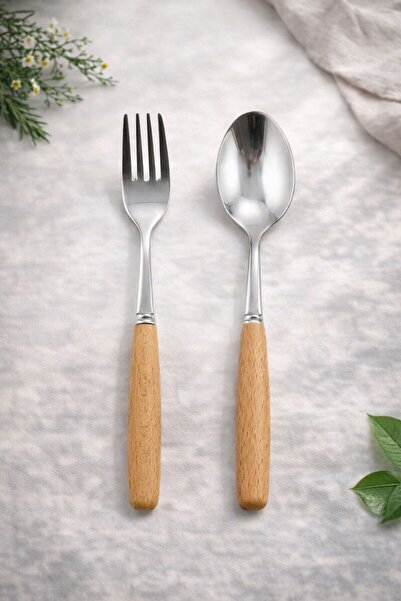 PERLAEVKAHVE Bamboo Handle Dessert Spoon and Dessert Fork Set for 6 – Stainle...