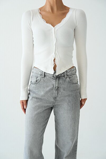 Nil's BUTİK Guipure Detailed Ribbed Knit Blouse