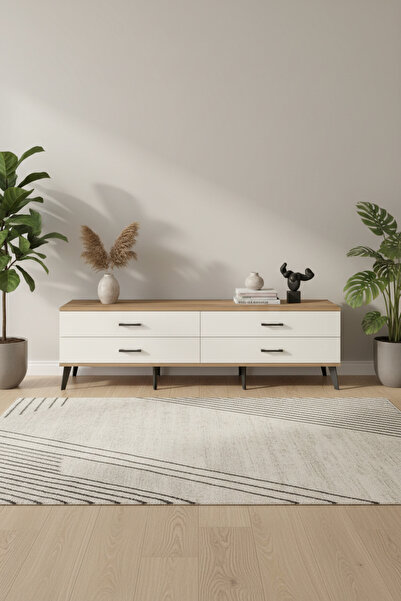 EnTrendMobilya Silva TV Ünitesi 4 Çekmeceli Çam-Aytaşı 176cm | Modern TV Sehpası